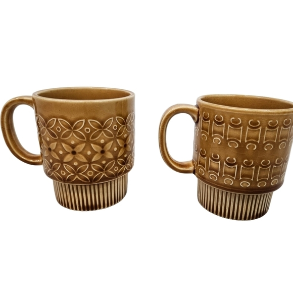 Vintage Gold Mid-Century Modern Stackable Coffee Mugs Tea Cups Set of 2 Q39 - Picture 3 of 8